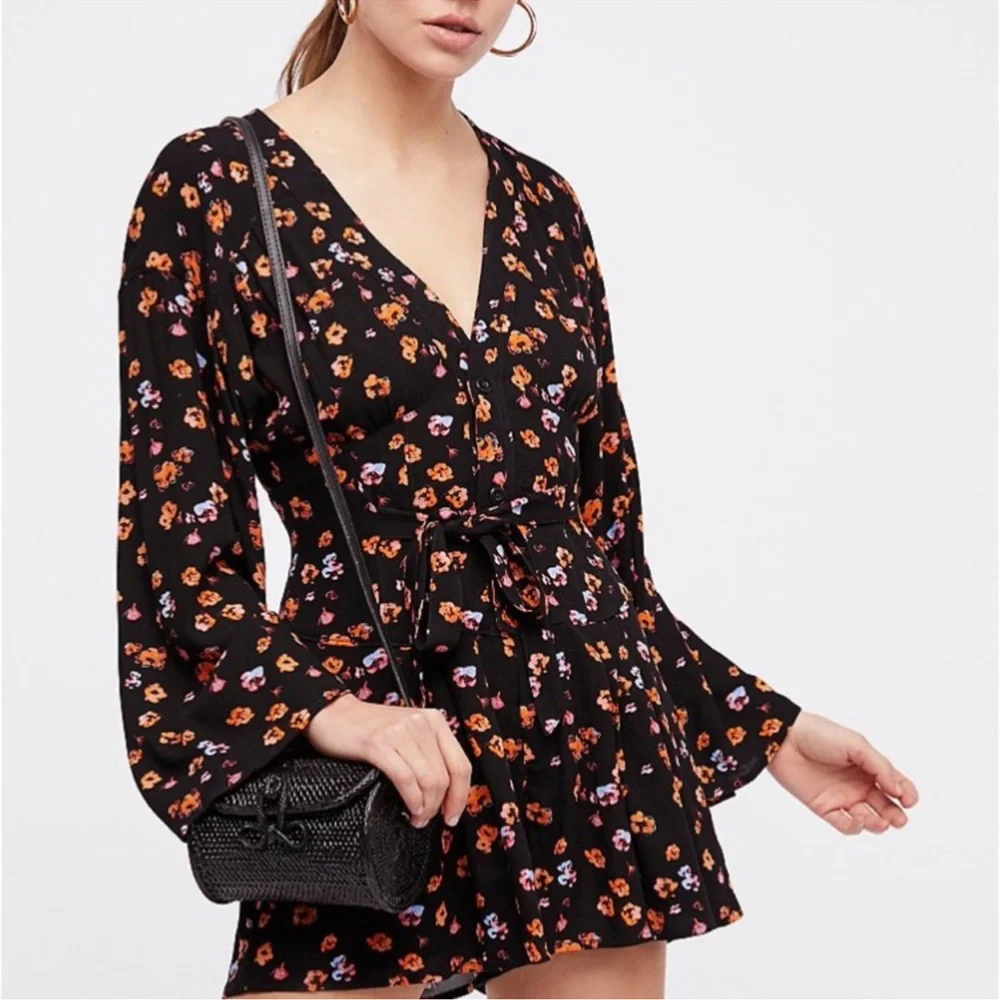 Free People Floral Black Jumpsuit - Picture 1 of 7